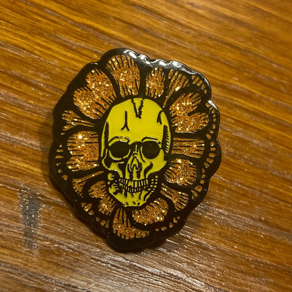 Day of the Dead Skull in a Marigold Pin